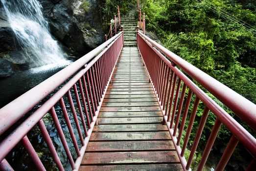 wood drawbridge in hong kong at summer