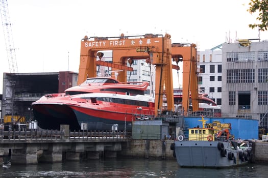 ship in the shipyard for repair