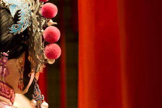 chinese opera dummy and red cloth as text space 