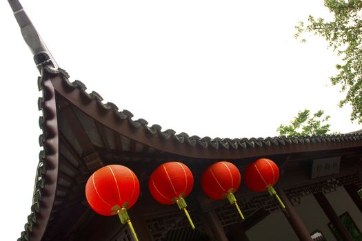 line chinese red lantern in the temple 