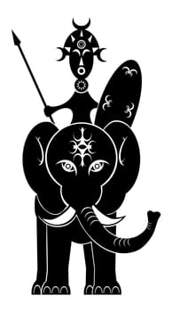 stylised design of an african wrrior on an elephant