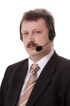 men in headphones on a white background