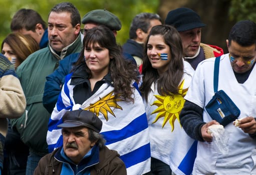 Montevideo - June 26 2010 : Uruguayan football funs watching the match between Uruguay and South Korea  in the 2010 world cup