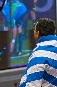 Montevideo - June 26 2010  : Uruguayan football fun watching the match between Uruguay and South Korea  in the 2010 world cup