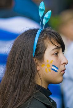 MONTEVIDEO - JULY 02: Uruguayan football fun watching the matcch between Uruguay and Ghana in the 2010 world cup on July 02, 2010 in Montevideo, Uruguay 