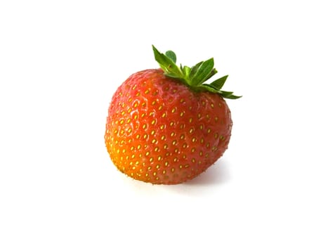 The berry of strawberry is ripe and red on a white background