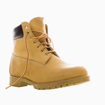 One tan work boot.