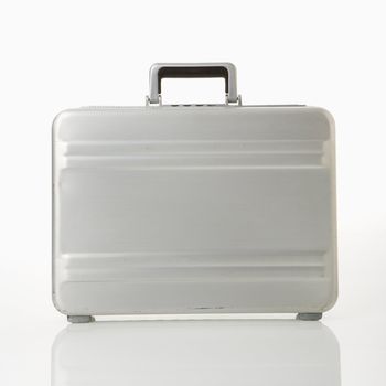 Silver metal briefcase.