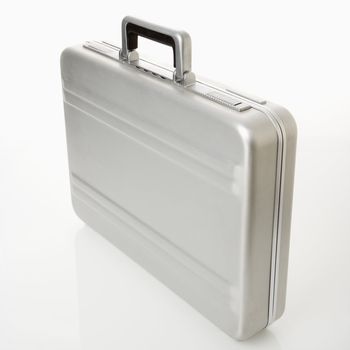 Silver metal briefcase.