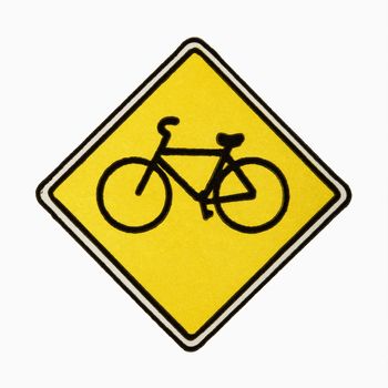 Bicycle road sign against white background.