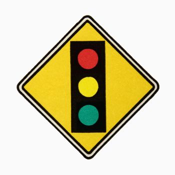 Stoplight ahead road sign against white background.