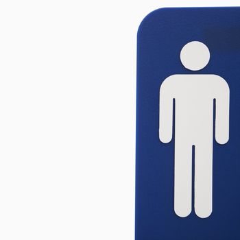 Men restroom sign logo on blue against white background.