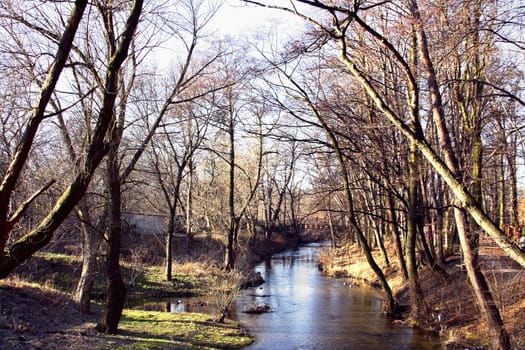 hot winter park with river - Poland scene