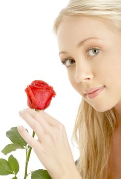 picture of romantic blond with red rose