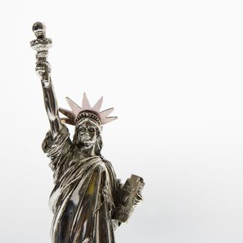 Statue of Liberty reproduction on white background.