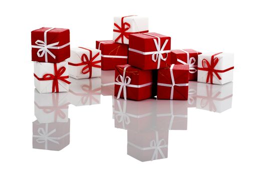 Christmas season! Small gift boxes with reflection