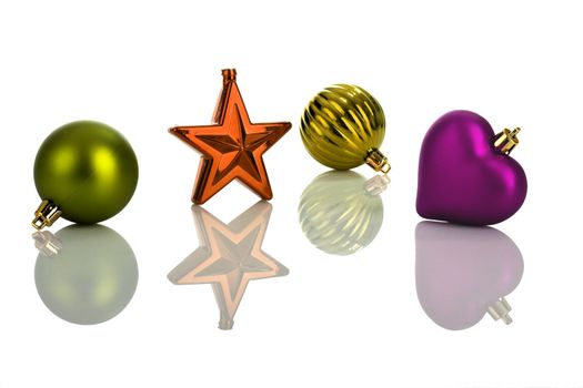 Photo of multicolored Christmas ornaments with reflection