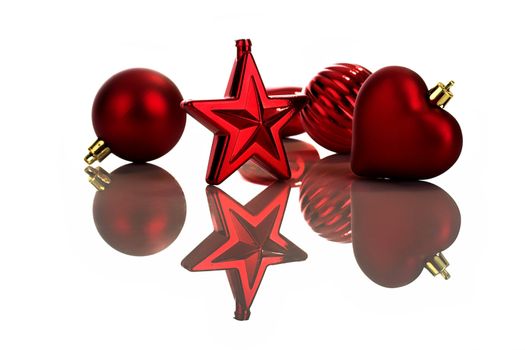 Photo of red Christmas ornaments with reflection