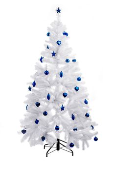 Christmas white tree with blue ornaments