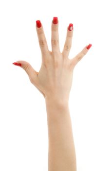 picture of hand with red nails over white