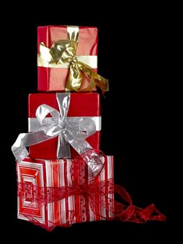 Christmas season! Beautiful Gift boxes isolated on black backgound