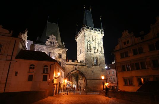 On Charles Bridge in Prague at Night
