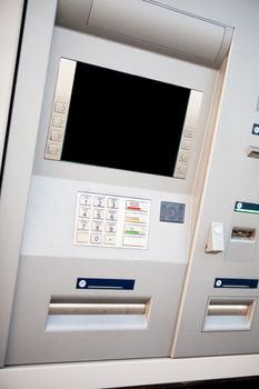 An outdoor bank machine made of stainless steel