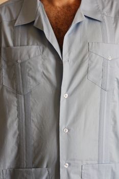 Close up of a Man Wearing Guayabera Shirt. 