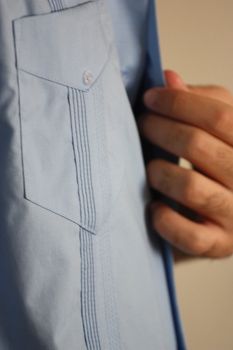 Close up of a Man Wearing Guayabera Shirt. 