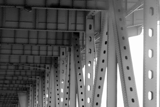  freeway under steel bridge girders in Seattle, WA