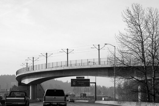 Freeway overpass black and white