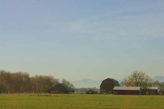 Rural Oregon with barn, color, horizontal
