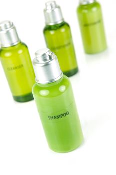 Hair and body products isolated against a white background