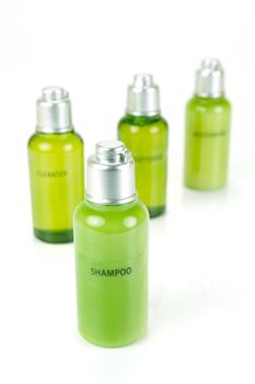 Hair and body products isolated against a white background