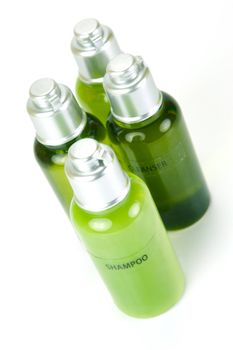 Hair and body products isolated against a white background