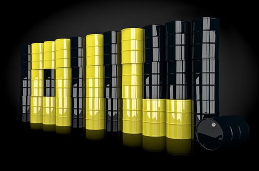 One of the most ambiguous words of our times. 3D concept illustration in which oil barrels form the word.
