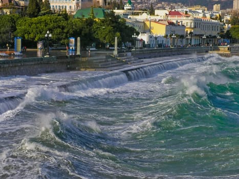 Sea storm and a little town