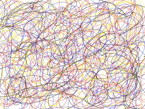 Tangle abstract red blue yellow black illustration background