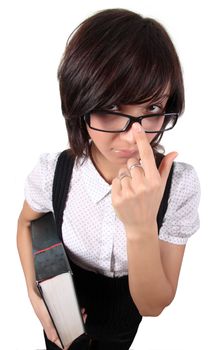 attractive student with big book isolated over white