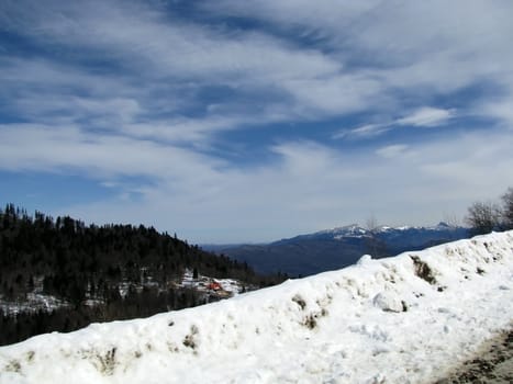 High mountains; snow peaks; caucasus; the Main Caucasian ridge