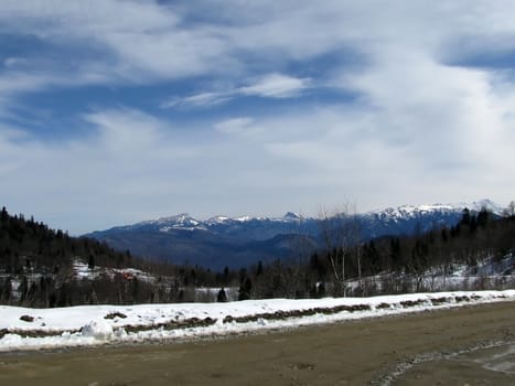 High mountains; snow peaks; caucasus; the Main Caucasian ridge