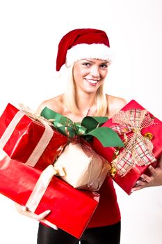 Beautiful Blond Santa Girl With A Bunch Of Presents