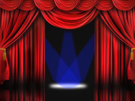 Dramatic Red Theater Stage With Blue Spot Lights