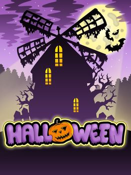 Mysterious Halloween mill 2 - color illustration.