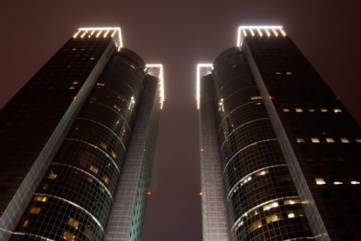 It's a beautiful business building in Taipei city night scenes.