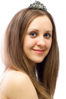 young pretty cute girl with hairgrip looking at camera and smile