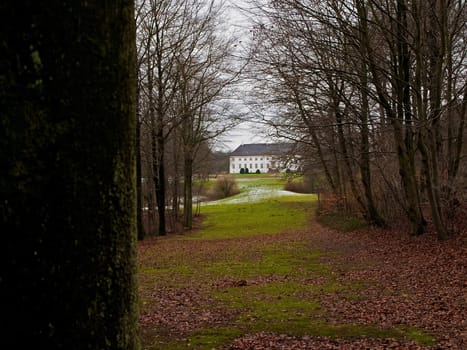 Beautiful big country farm mansion house in winter time Denmark
