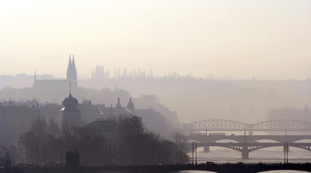 Prague bridges at early morning and Vysehrad