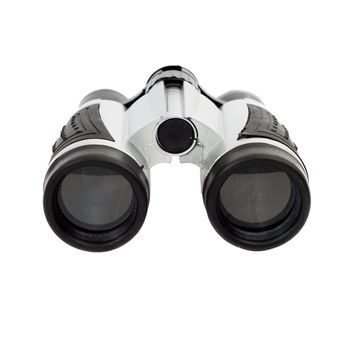 A plastic pair of binoculars, isolated against a white background