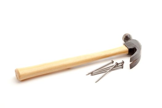 Hammer and Nails Isolated on a White Background.